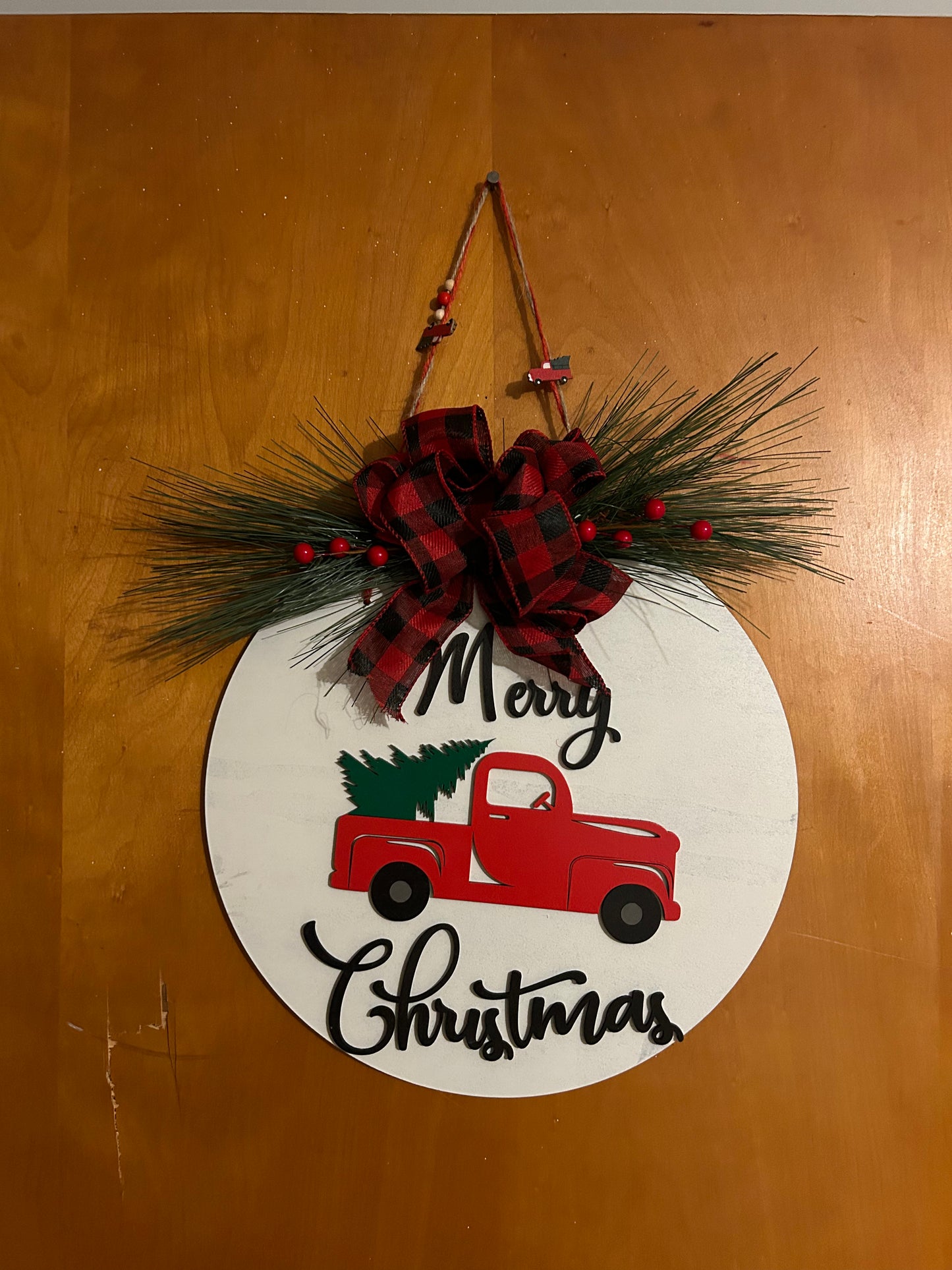 Red truck door hanger